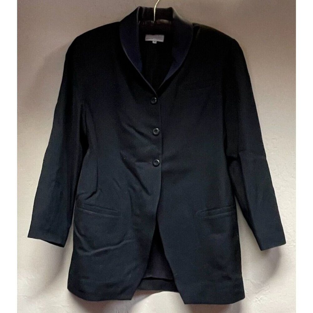 Diana Slavin Womens Pure Wool Single-Breasted Coat Blazer Jacket Black Medium